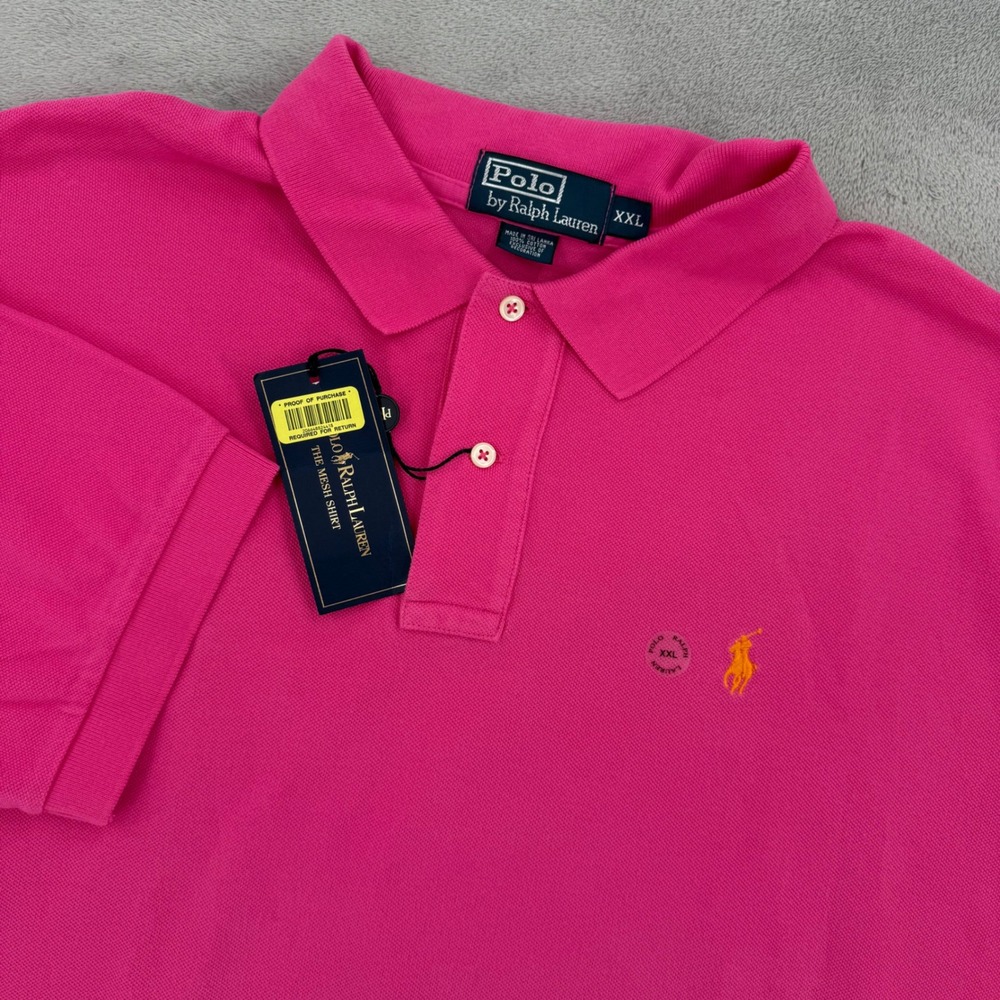 Polo Ralph Lauren Mens XXL Pink Mesh Polo Shirt Orange Pony 100% Cotton NWT